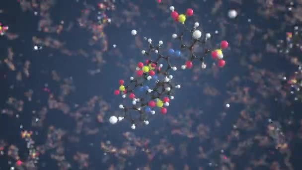 Кумасі синя молекула, виготовлена з кульок, наукова молекулярна модель. Хімічна циклічна 3d анімація — стокове відео