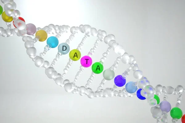 DNA-molekyyli DATA-tekstillä. 3D-renderointi — kuvapankkivalokuva