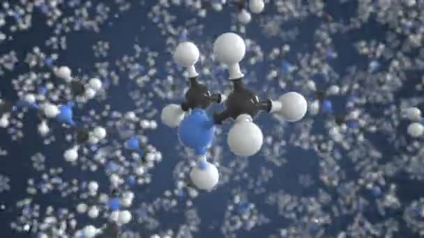 Dimetil-amin molekula golyókkal, koncepcionális molekuláris modell. Kémiai hurok 3D animáció — Stock videók