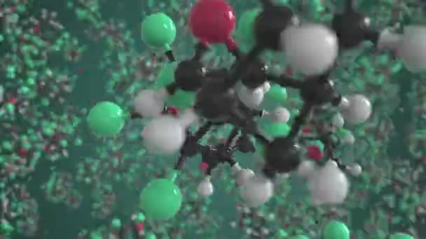 Molécule de dieldrine, modèle moléculaire conceptuel. Boucle chimique animation 3d — Video