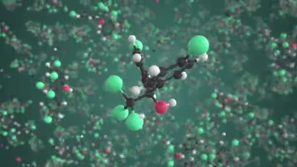 Molécule dicofolique, modèle moléculaire conceptuel. Boucle chimique animation 3d — Video