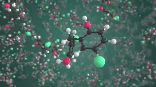Молекула дихлорофена, наукова молекулярна модель, циклічна 3d анімація — стокове відео