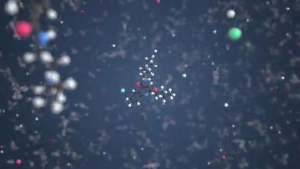 Molécula de cloridrato de dibucaína feita com bolas, modelo molecular conceitual. química looping 3d animação — Vídeo de Stock