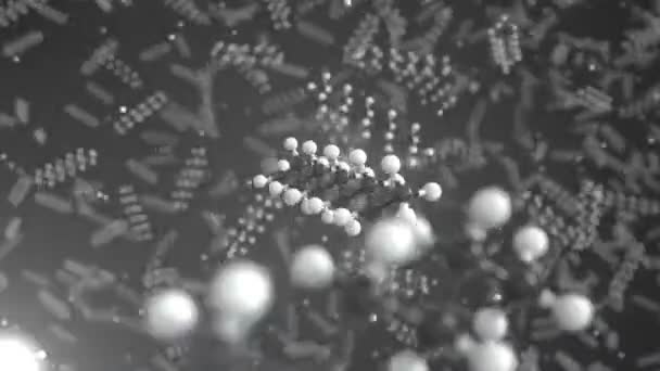 공, 개념적 분자 모델로 만들어 진 데칸 분자입니다. 화학 반응을 일으키는 3d 애니메이션 — 비디오