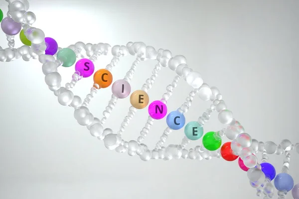 DNA-Molekül mit SCIENCE-Text. 3D-Rendering — Stockfoto