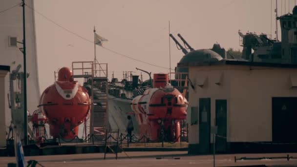 Russian navy midget submarines at military base in Kronstadt, Russia — Stock Video