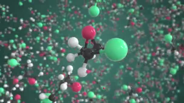 Epibromohydrin molekyl gjord med bollar, vetenskaplig molekylär modell. Kemisk looping 3D-animering — Stockvideo
