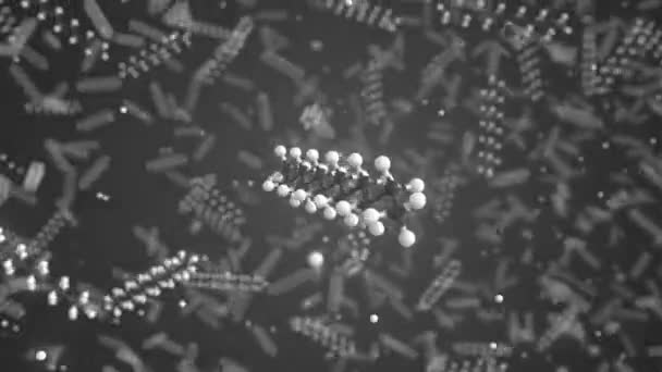 Molécula de Dodecano hecha con bolas, modelo molecular científico. Animación química en bucle 3d — Vídeo de stock