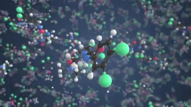 Molécula de diurón hecha con bolas, modelo molecular científico. Animación química en bucle 3d — Vídeo de stock