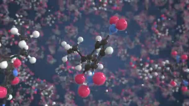 Dinoseb-Molekül, konzeptuelles molekulares Modell. Chemische 3D-Animation zum Looping — Stockvideo