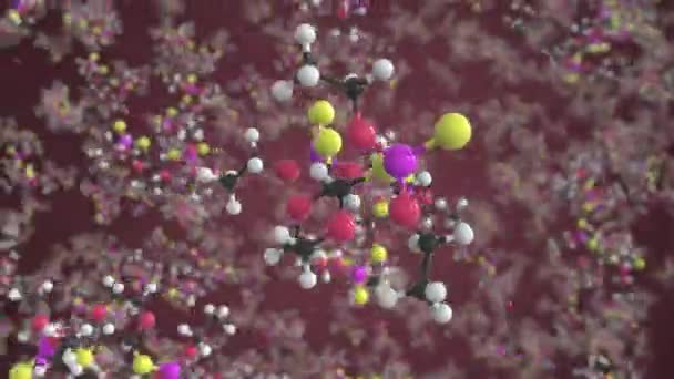 Молекула диоксатиона, сделанная из шаров, концептуальная молекулярная модель. Химическая петля 3D анимация — стоковое видео