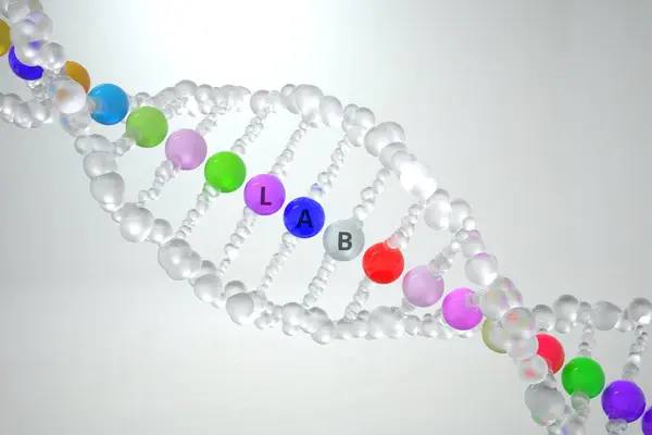 DNA-molekyyli LAB-tekstillä. 3D-renderointi — kuvapankkivalokuva