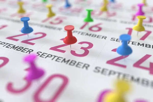 September 23 date and push pin on a calendar, 3D rendering — Stock Photo, Image