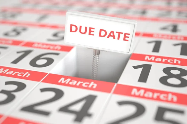 DUE DATA assinar em 17 de março em um calendário, renderização 3d — Fotografia de Stock