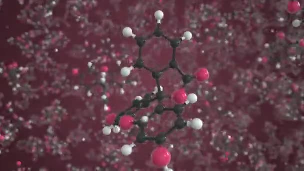 フルオレセインの分子。分子モデル、概念ループ3Dアニメーション — ストック動画