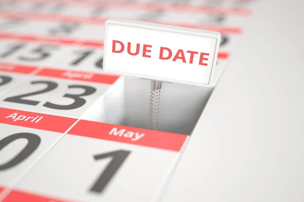 DUE DATA assinar em 24 de abril em um calendário, renderização 3d — Fotografia de Stock