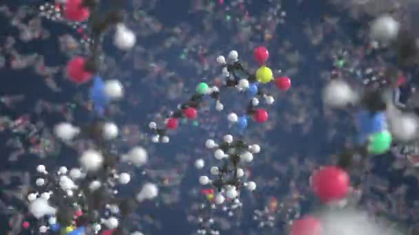 Молекула глибурида, концептуальная молекулярная модель. Трехмерная анимация — стоковое видео