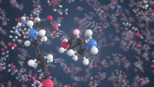 Gamma-aminobutirsav molekula golyókkal, fogalmi molekuláris modellel. Kémiai hurok 3D animáció — Stock videók