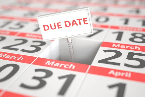 DUE DATE mensagem em 24 de março em um calendário, renderização 3d conceitual — Fotografia de Stock