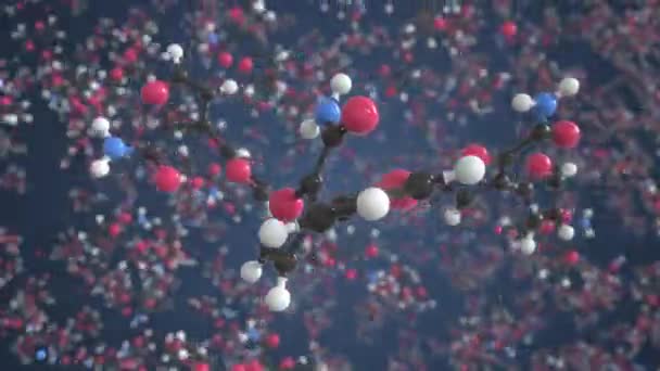 Furilfuramid molekula golyókkal, koncepcionális molekuláris modell. Kémiai hurok 3D animáció — Stock videók