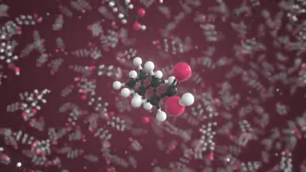 Molécula de ácido hexanoico hecha con bolas, modelo molecular científico. Animación química en bucle 3d — Vídeos de Stock