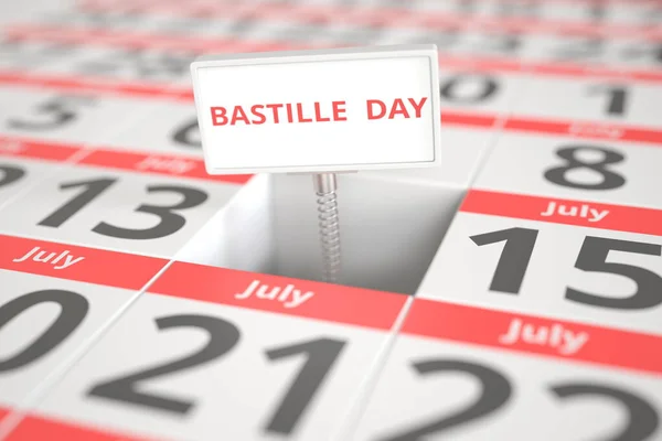 Znak BASTILLE DAY w kalendarzu, renderowanie 3d — Zdjęcie stockowe