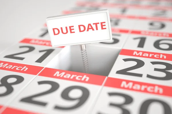 DUE DATA assinar em 22 de março em um calendário, renderização 3d — Fotografia de Stock