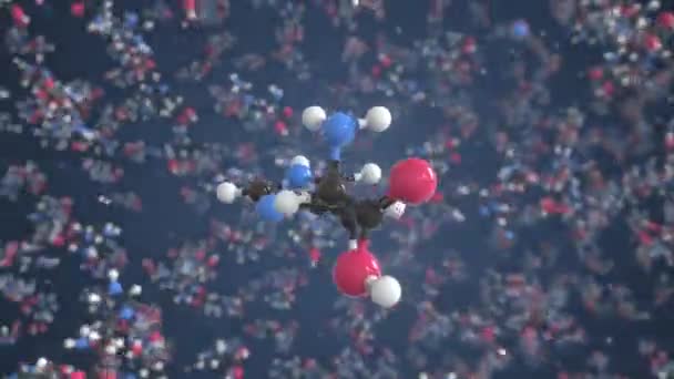 Molecola di istidina fatta con palline, modello molecolare scientifico. Ciclo chimico animazione 3d — Video Stock