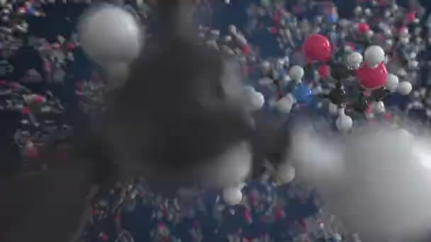Molécula de leucina hecha con bolas, modelo molecular científico. Animación química en bucle 3d — Vídeo de stock