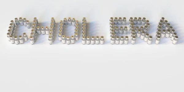 Cam şişeler beyaz arkaplan üzerinde CHOLERA metni besteler, kavramsal 3B oluşturma — Stok fotoğraf