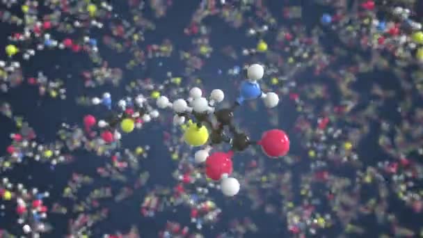 Metiyonin molekülü, bilimsel moleküler model, döngü 3 boyutlu animasyon — Stok video