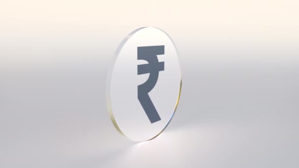 Rupee sign and sad smiley on the sides of a spinning coin or token, bad investment conceptual looping 3d animation — Stock Video