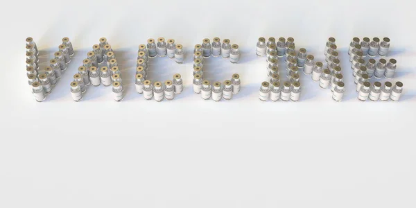 VACCINE text made with many medical vials.3D渲染 — 图库照片