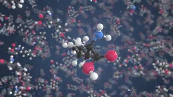 Norleucinová molekula vyrobená z kuliček, konceptuální molekulární model. Chemická smyčka 3D animace — Stock video