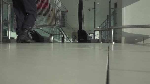 Femme aller avec panier à l'escalator — Video