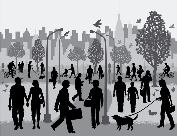 Les gens tous les jours dans un parc municipal — Image vectorielle