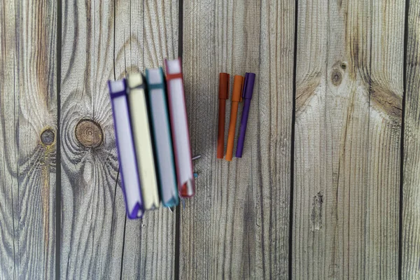 Ensemble de carnets de notes de journal avec stylos pour écrire — Photo