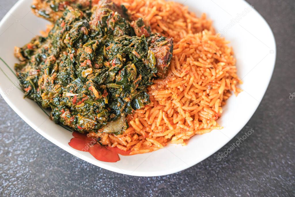 Spicy Tasty Nigerian Jollof with Vegetable Soup