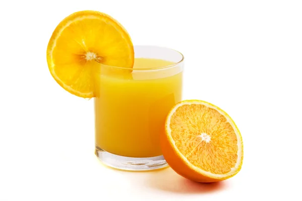 Glass of orange juice with orange — Stock Photo, Image