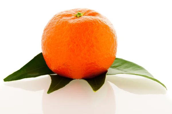 Cítricos frescos de mandarina naranja sin pelar con hojas verdes aisladas — Foto de Stock