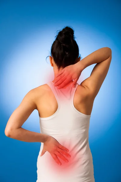 Woman having pain in her back - back injury — Stock Photo, Image