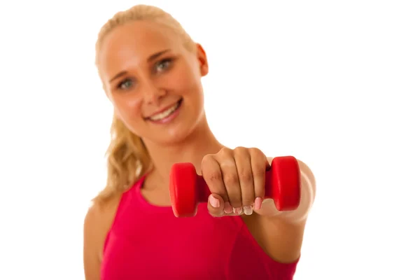 Estilo de vida saludable éxito deportivo - ajuste rubio entrenamiento de la mujer con d —  Fotos de Stock