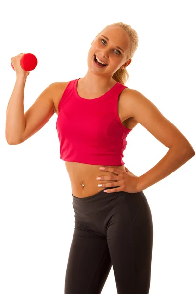 Estilo de vida saludable éxito deportivo - ajuste rubio entrenamiento de la mujer con d —  Fotos de Stock