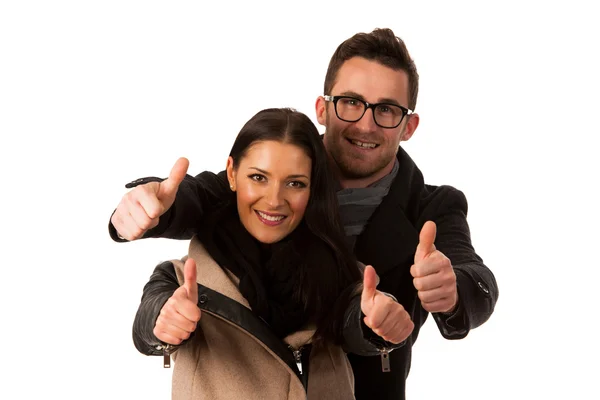 Business couple celebrating success holding fists and screaming — Stock Photo, Image