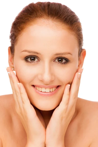 Retrato de belleza de linda mujer caucásica aislada sobre la espalda blanca —  Fotos de Stock