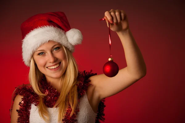 Atractiva joven rubia en vestido de santa claus - christmass —  Fotos de Stock