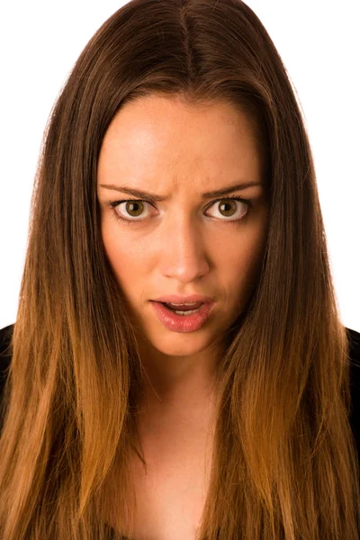 Frightened woman - preety girl gesturing fear — Stock Photo, Image