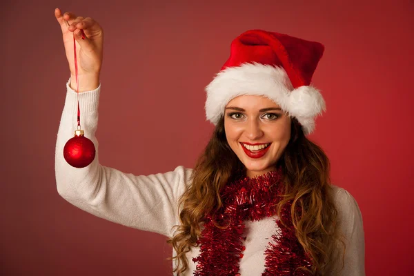 Ziemlich asiatische kaukasische Frau mit Weihnachtsmann Hut feiern ch — Stockfoto