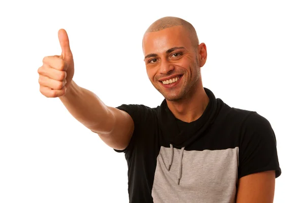 Handsom young man gesturing success with thumb up isolated over — Stock Photo, Image