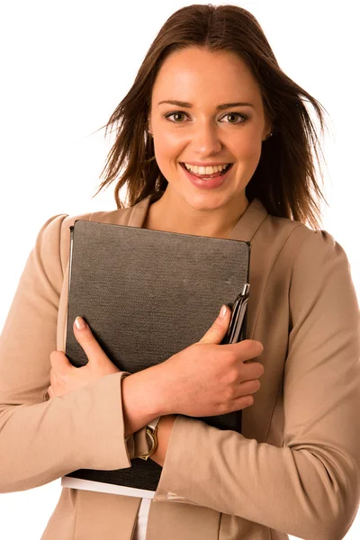 Hermosa asiático caucásico mujer sostiene un carpeta —  Fotos de Stock